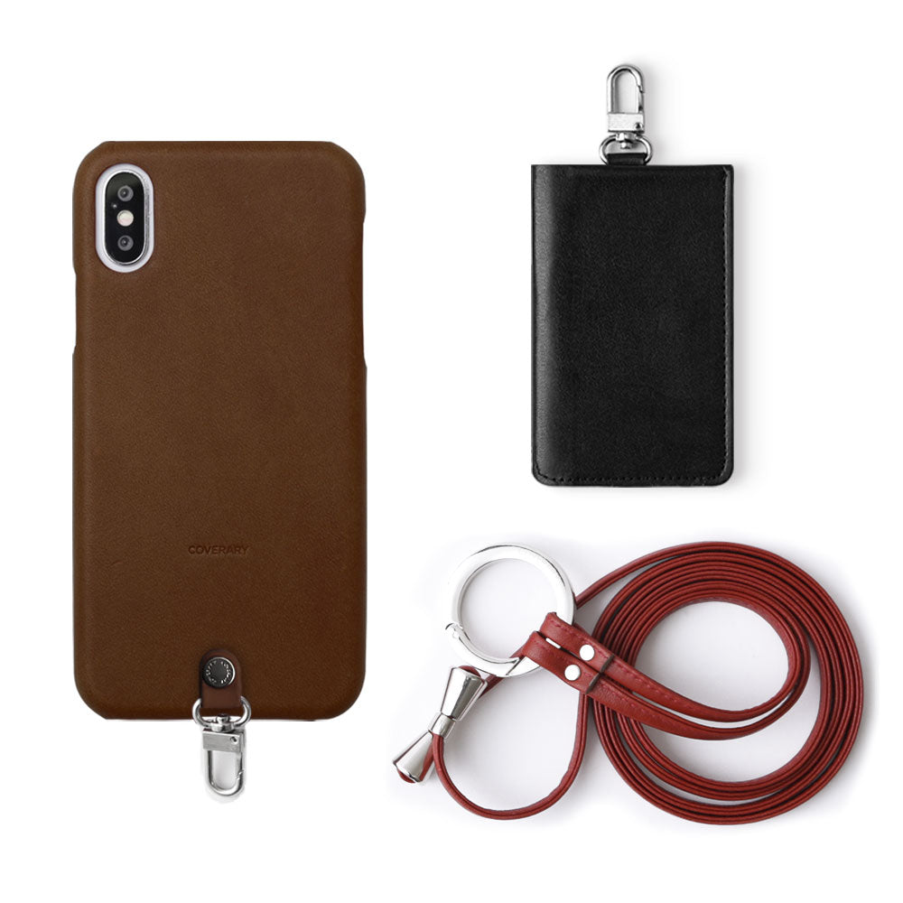 Genuine Leather Tochigi Leather 3-Piece Set B with Card Case & Ring Shoulder Strap Back Case for Google Pixel Series