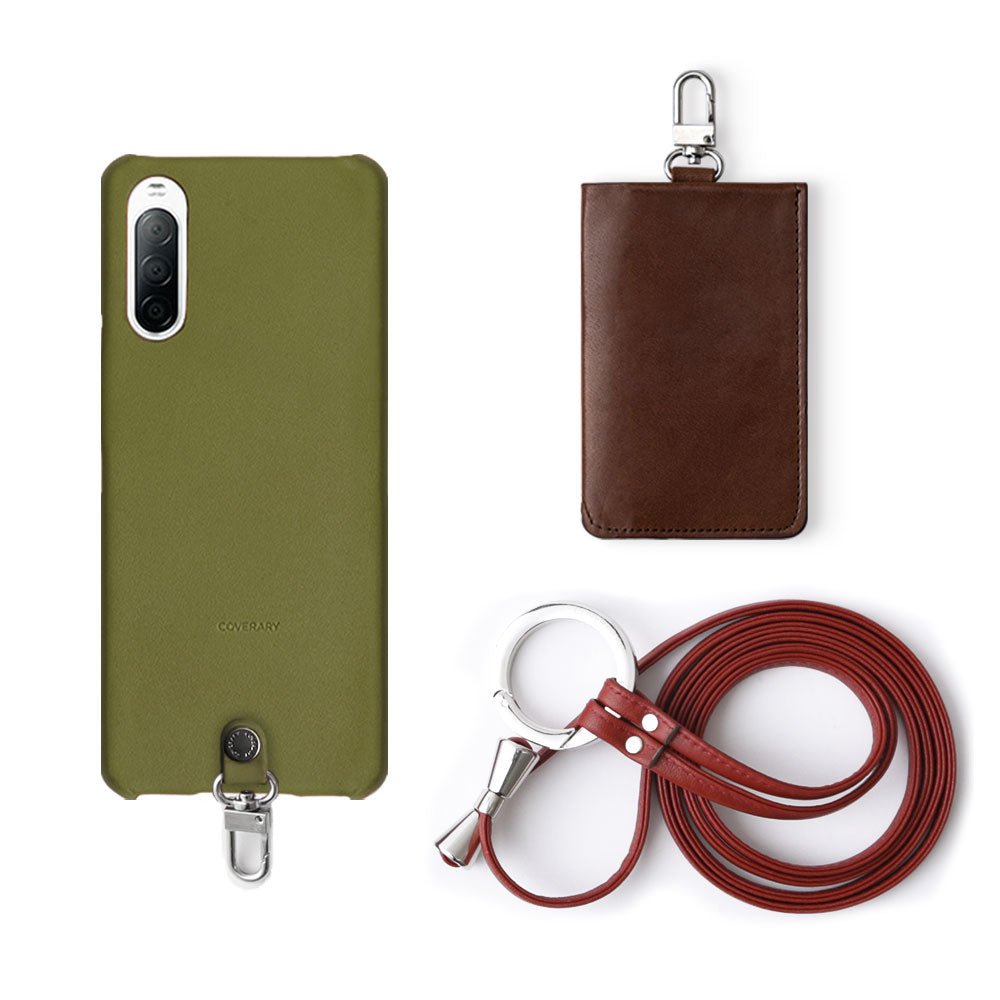 Genuine Leather Tochigi Leather 3-Piece Set B with Card Case & Ring Shoulder Strap Back Case for Google Pixel Series