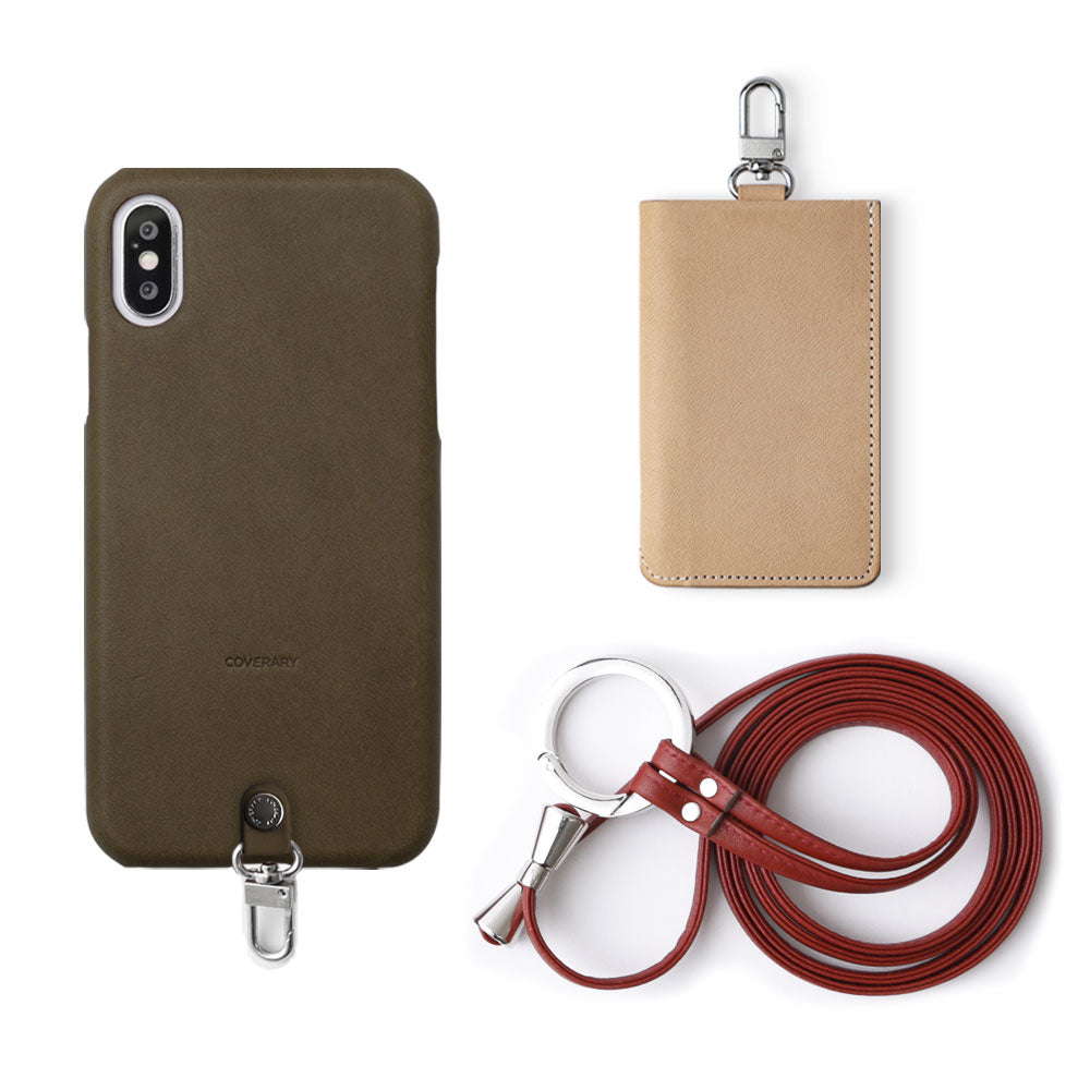 Ensemble de 3 pièces en cuir véritable Tochigi, avec porte-cartes et sangle d'épaule à anneau, coque arrière pour la série Xperia