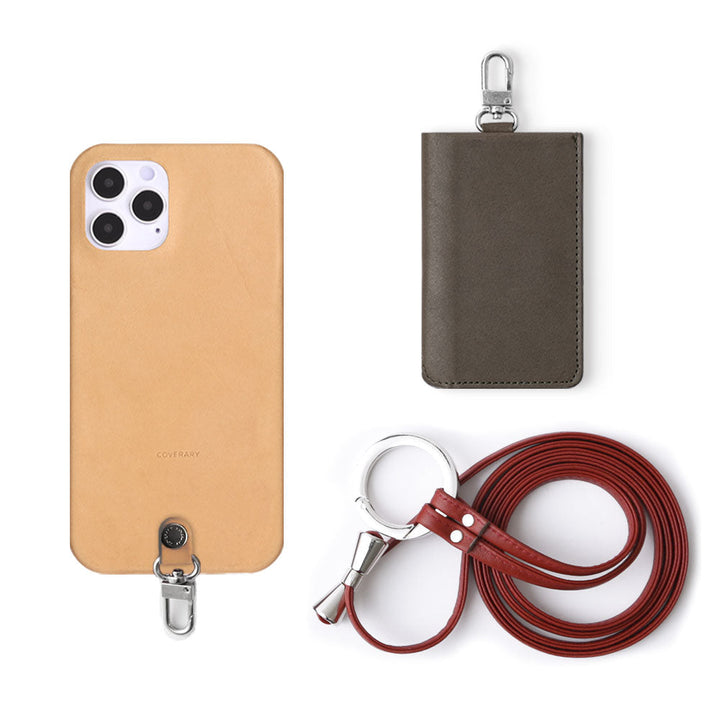 Genuine Leather Tochigi Leather 3-Piece Set B with Card Case & Ring Shoulder Strap Back Case AQUOS Series