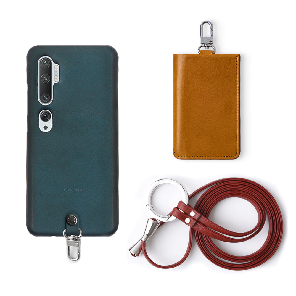 Ensemble de 3 pièces en cuir véritable Tochigi, avec porte-cartes et sangle d'épaule à anneau, coque arrière pour la série Xperia