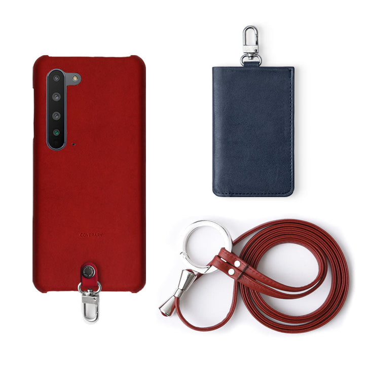 Genuine Leather Tochigi Leather 3-Piece Set B with Card Case & Ring Shoulder Strap Back Case for iPhone Series