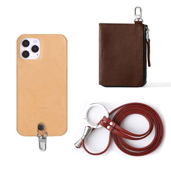 Genuine Leather Tochigi Leather 3-Piece Set C Mini Wallet & Ring Shoulder Strap (with metal fittings) Included Back Case for Google Pixel Series