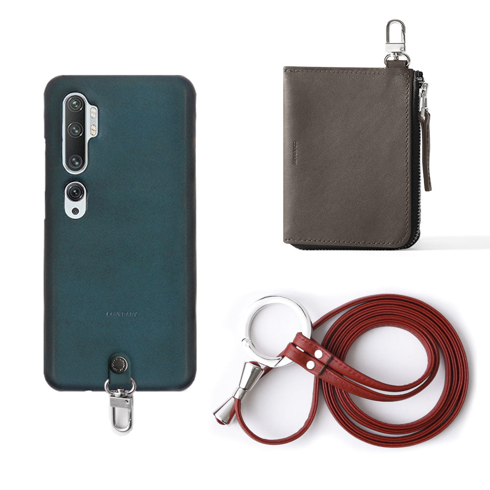 Genuine leather Tochigi leather 3-piece set C Mini wallet & ring shoulder strap (with metal fittings) included Back case AQUOS series