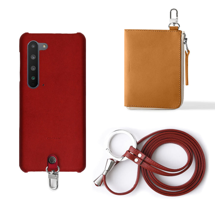 Genuine Leather Tochigi Leather 3-Piece Set C Mini Wallet & Ring Shoulder Strap (with metal fittings) Included Back Case for Google Pixel Series