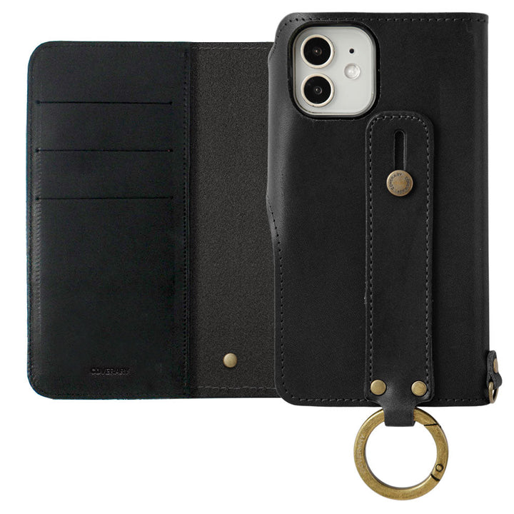 Étui portefeuille en cuir véritable en cuir Tochigi avec rangement pour cartes et sangle de poignet (avec sangle) pour la série Galaxy