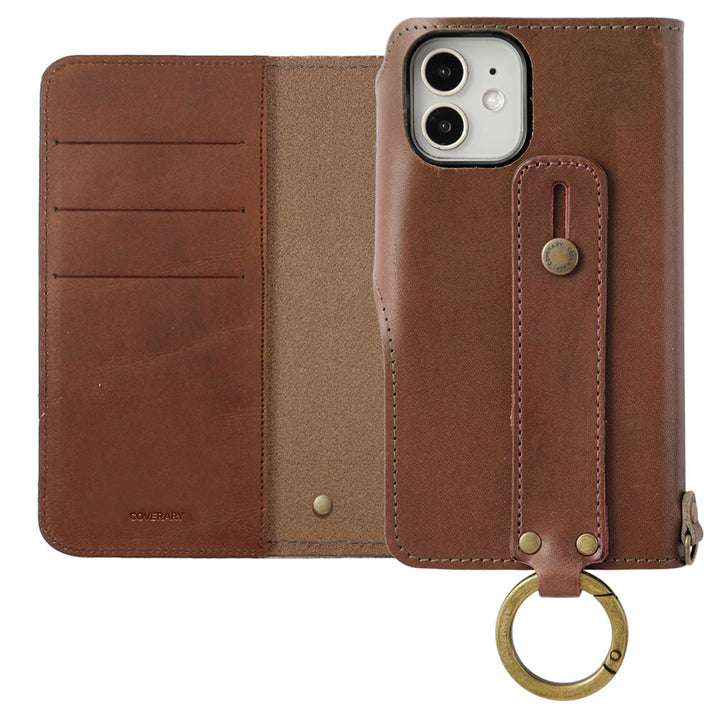 Étui portefeuille en cuir véritable en cuir Tochigi avec rangement pour cartes et sangle de poignet (avec sangle) pour la série Galaxy