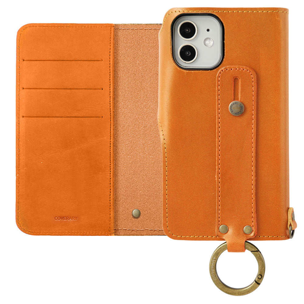 Genuine leather Tochigi leather card storage hand belt attached notebook-style case (with belt) iPhone series