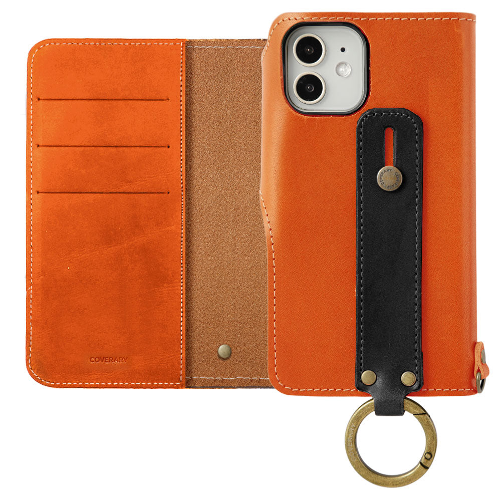 Genuine leather Tochigi leather card storage hand belt attached notebook-style case (with belt) iPhone series