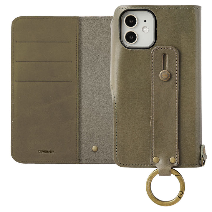 Genuine leather Tochigi leather card storage hand belt attached notebook-style case (with belt) iPhone series