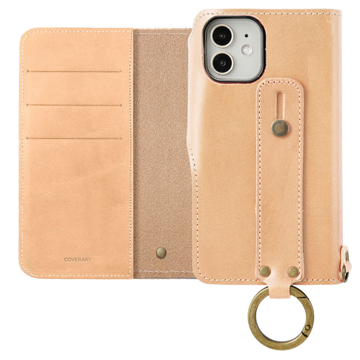 Genuine leather Tochigi leather card storage hand belt attached notebook-style case (with belt) iPhone series