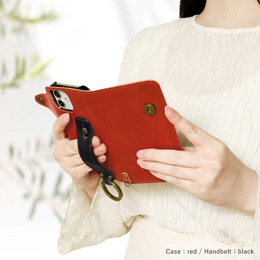 Genuine leather Tochigi leather card storage hand belt attached notebook-style case (with belt) iPhone series