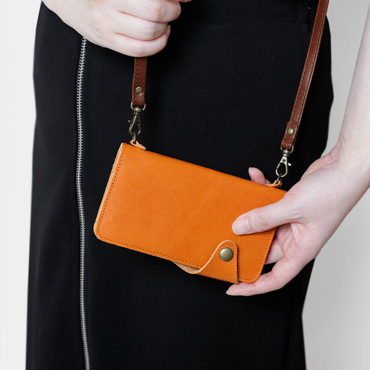 Étui portefeuille en cuir véritable en cuir Tochigi avec design personnel, bandoulière, rangement pour cartes