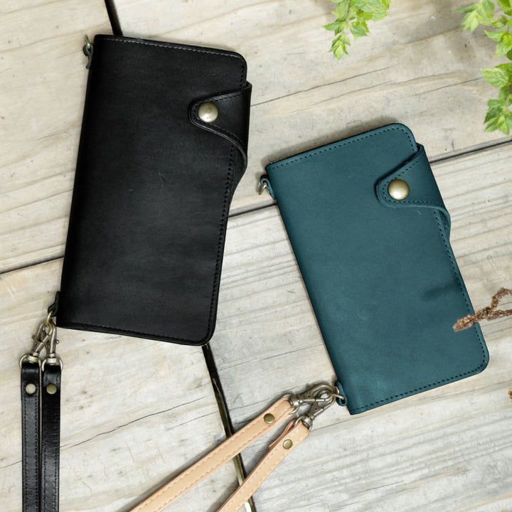 Étui portefeuille en cuir véritable en cuir Tochigi avec design personnel, bandoulière, rangement pour cartes
