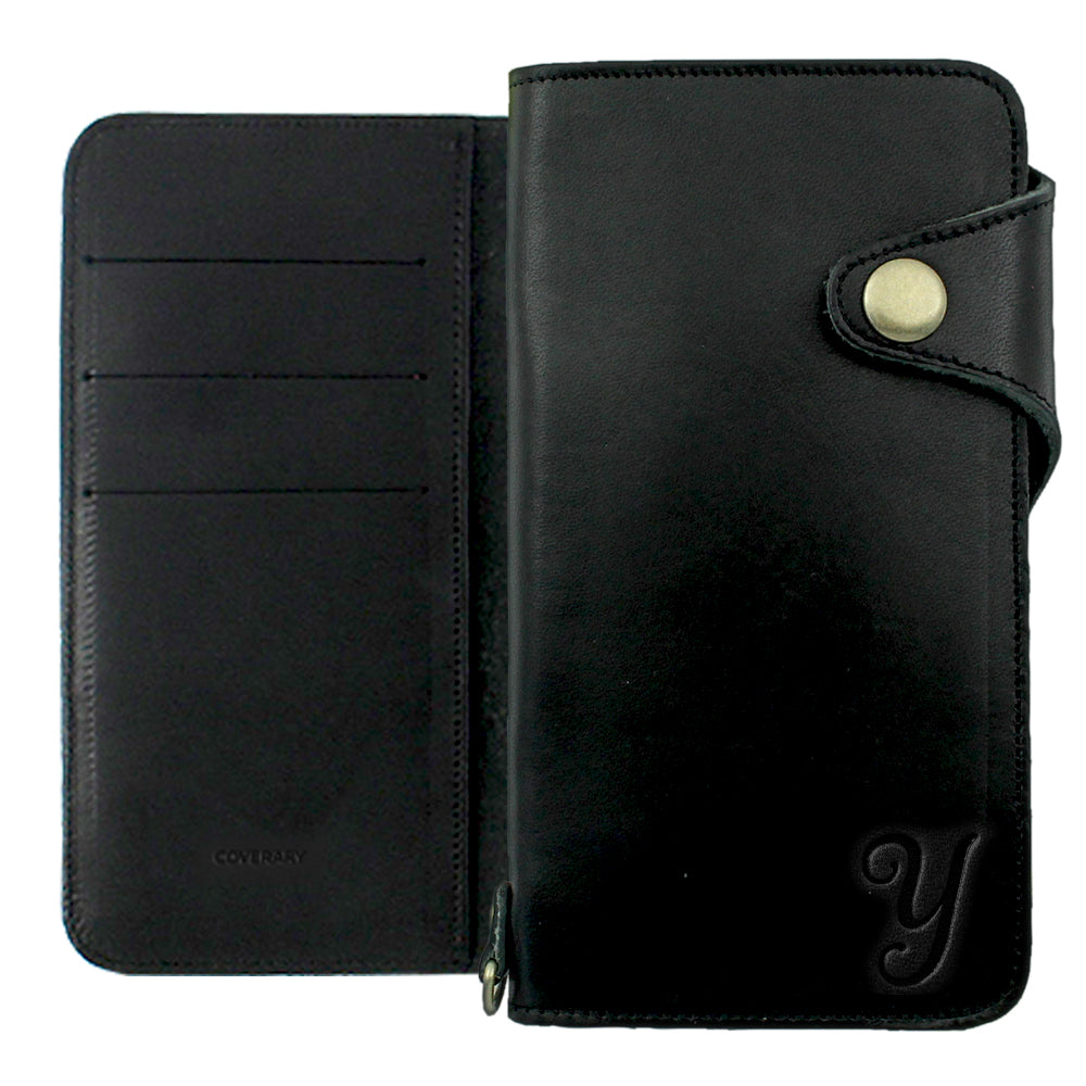 Étui portefeuille en cuir véritable en cuir Tochigi avec rangement pour cartes et initiales (avec ceinture) pour la série Xperia