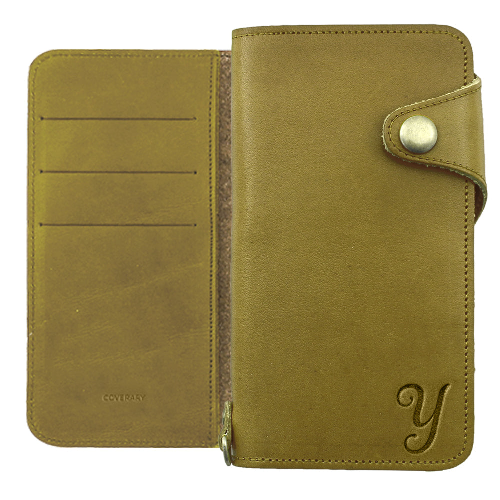 Étui portefeuille en cuir véritable en cuir Tochigi avec rangement pour cartes et initiales (avec ceinture) pour la série Xperia