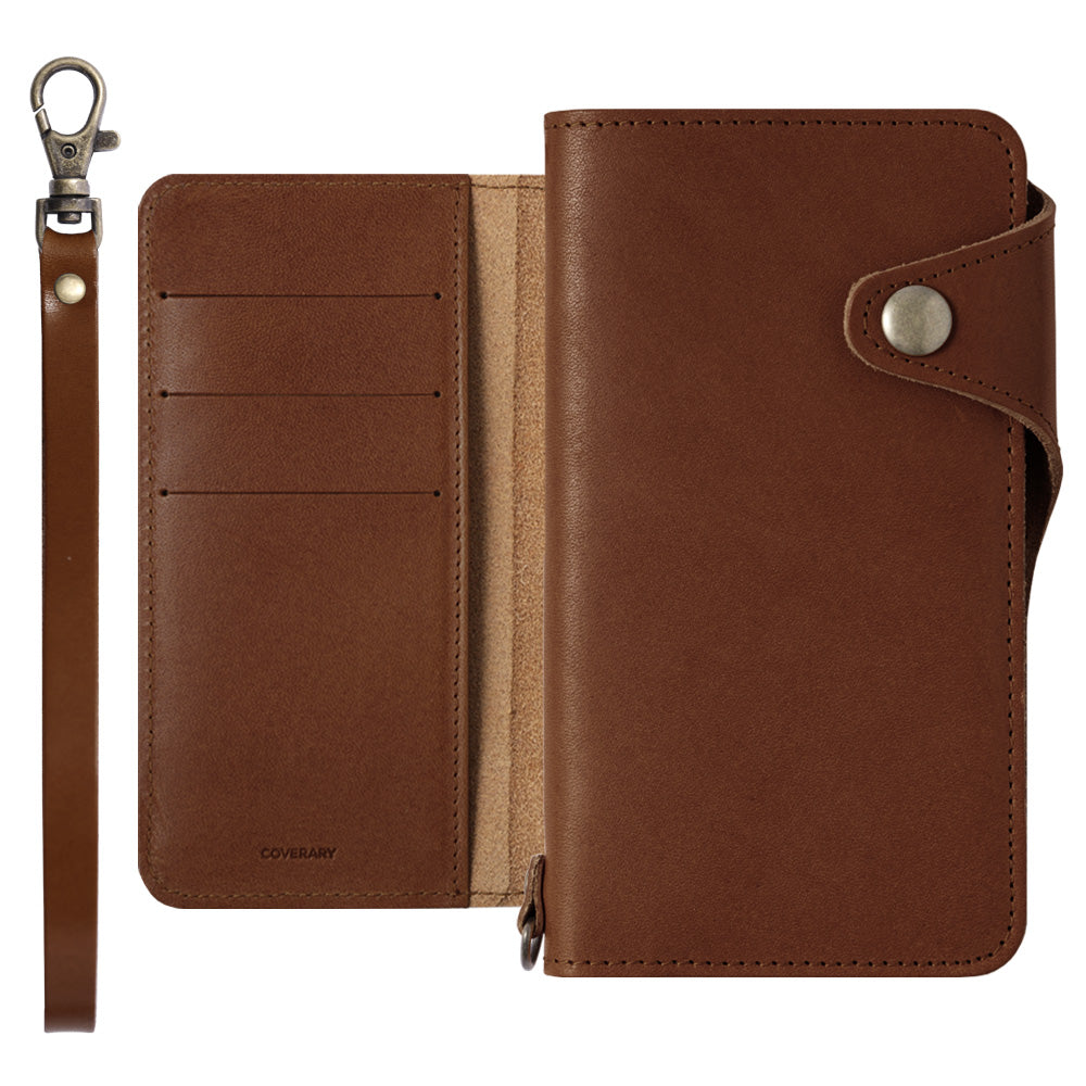 Étui portefeuille en cuir véritable en cuir Tochigi avec rangement pour cartes et dragonne, avec ceinture, pour la série Galaxy