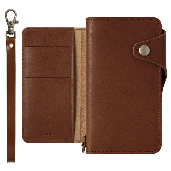 Étui portefeuille en cuir véritable en cuir Tochigi avec rangement pour cartes et dragonne, avec ceinture, pour la série Galaxy