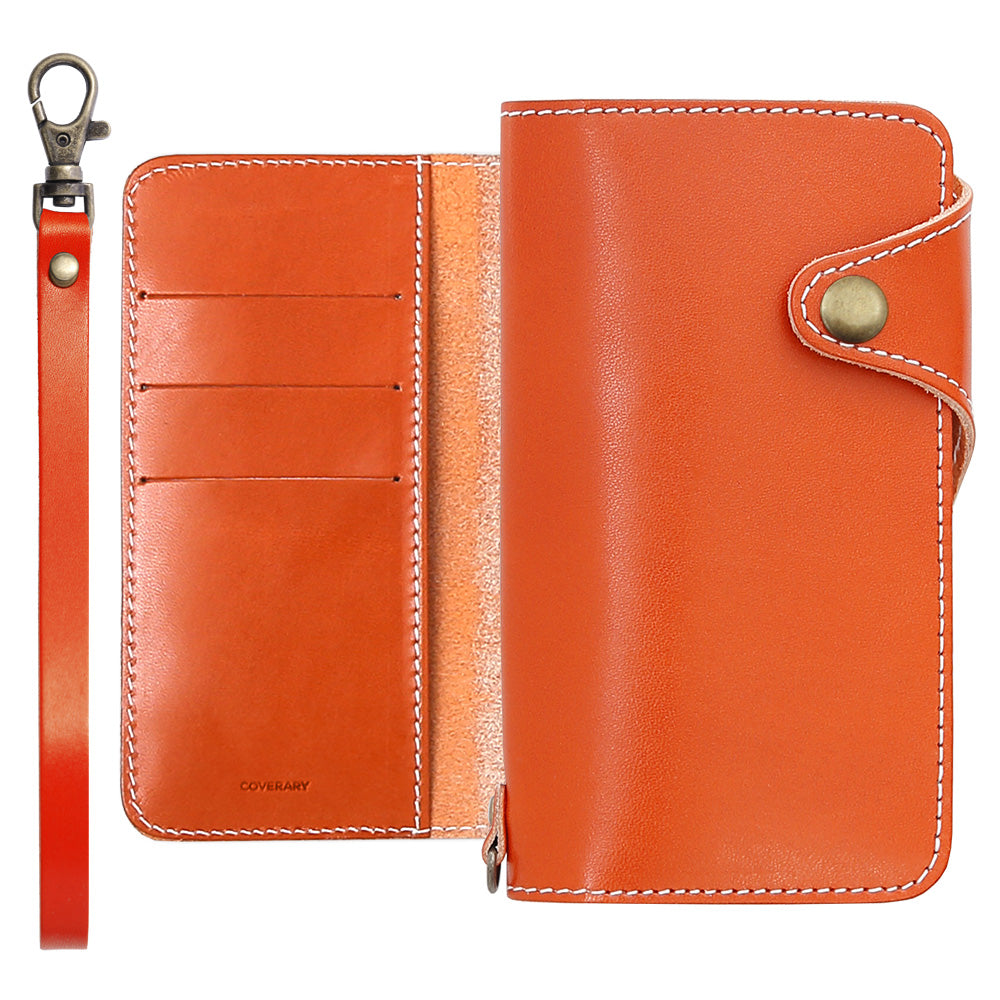 Étui portefeuille en cuir véritable en cuir Tochigi avec rangement pour cartes et dragonne, avec ceinture, pour la série Galaxy