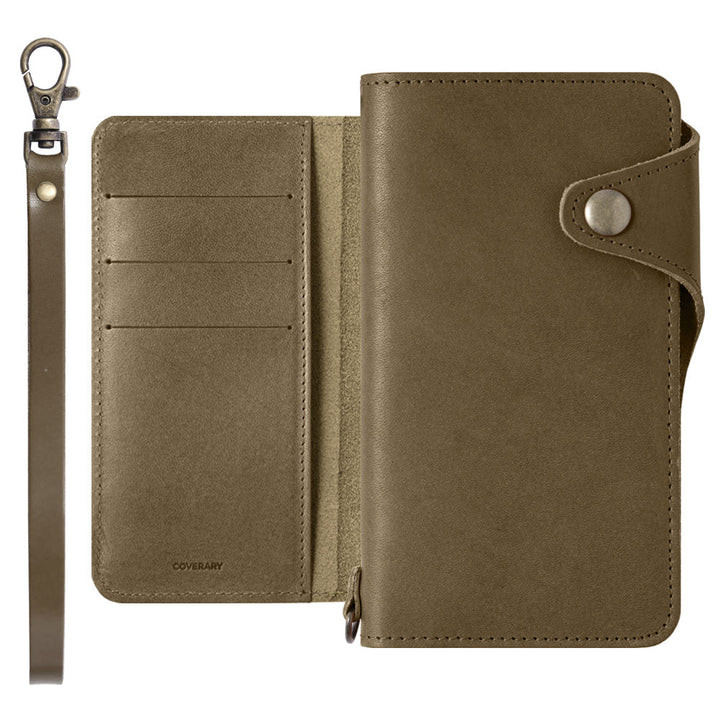 Étui portefeuille en cuir véritable en cuir Tochigi avec rangement pour cartes et dragonne, avec ceinture, pour la série Galaxy