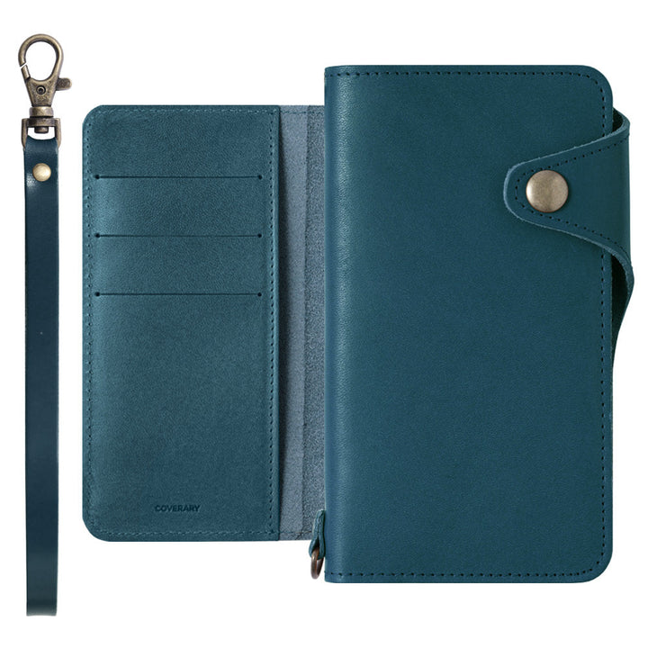 Étui portefeuille en cuir véritable en cuir Tochigi avec rangement pour cartes et dragonne, avec ceinture, pour la série Galaxy