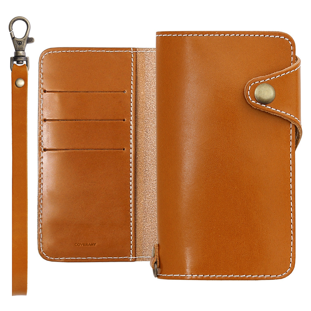 Étui portefeuille en cuir véritable en cuir Tochigi avec rangement pour cartes et dragonne, avec ceinture, pour la série Galaxy