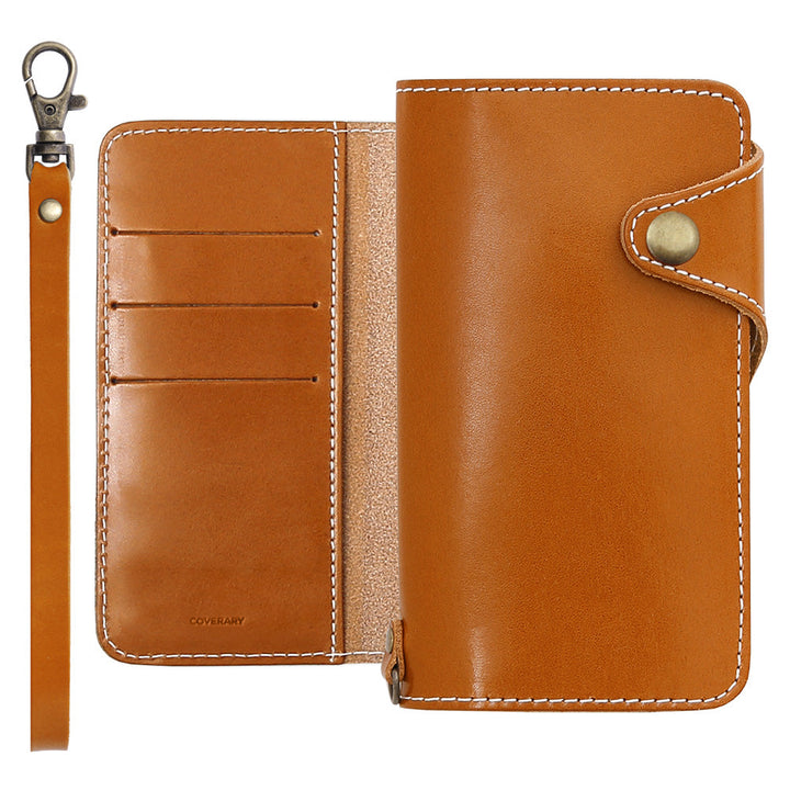 Étui portefeuille en cuir véritable en cuir Tochigi avec rangement pour cartes et dragonne, avec ceinture, pour la série Galaxy