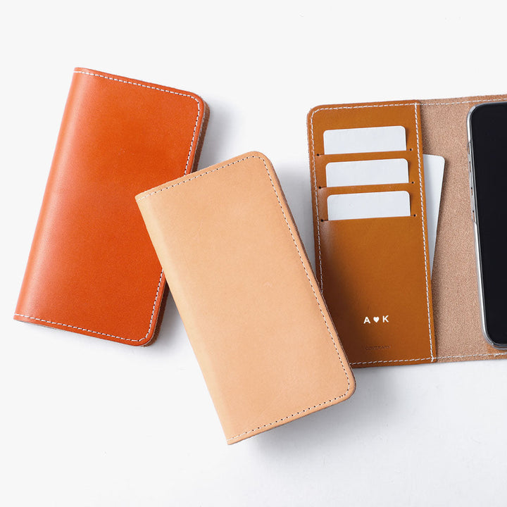 Étui portefeuille en cuir véritable en cuir Tochigi avec rangement pour cartes, gravure personnalisée (impression à la feuille de couleur) pour la série Galaxy