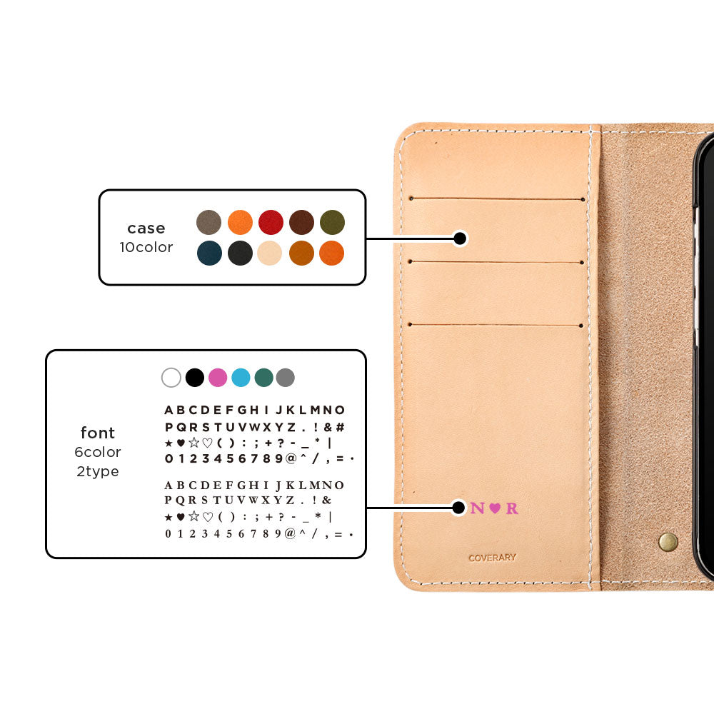 Genuine Leather Tochigi Leather Card Storage Personalized Engraving (Color Foil Stamping) Notebook-style Case AQUOS Series