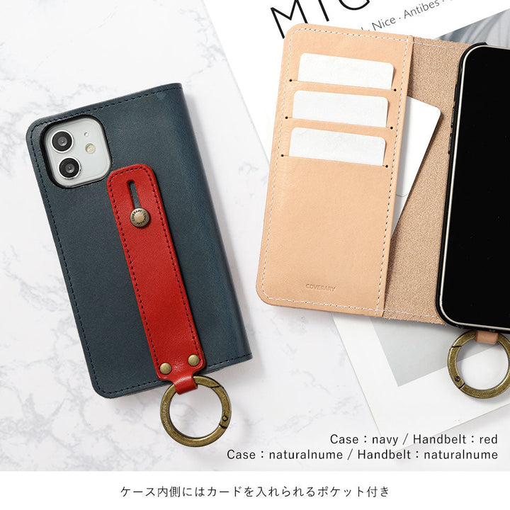 本革 栃木レザー カード収納 ハンドベルト付き 手帳型ケース Galaxyシリーズ