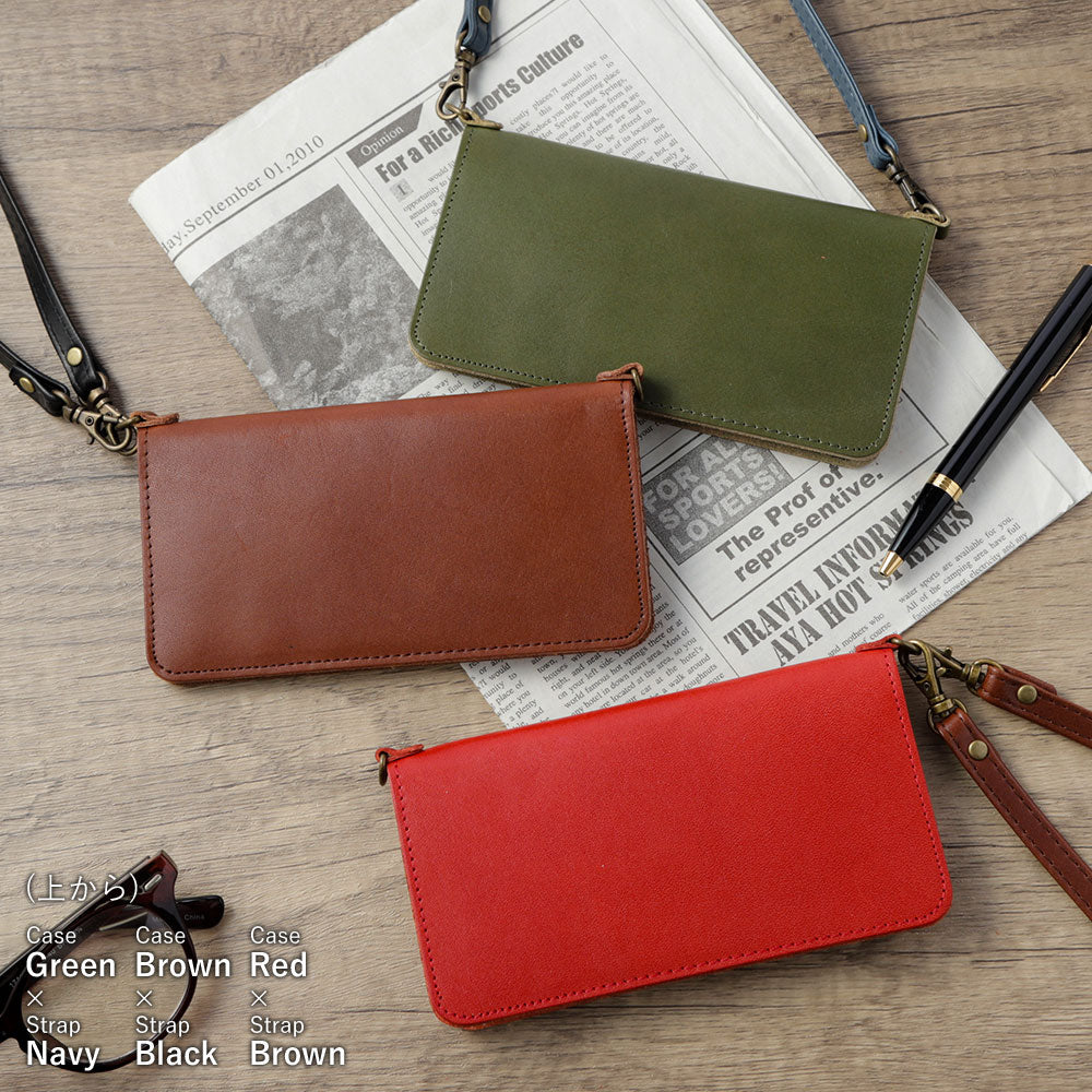 Étui portefeuille en cuir véritable en cuir Tochigi avec rangement pour cartes et bandoulière pour la série Galaxy