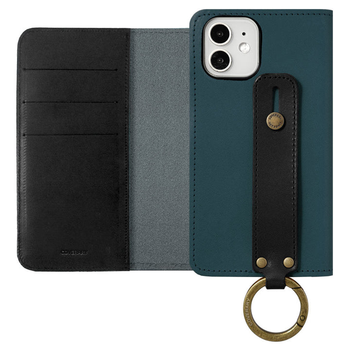 Étui portefeuille en cuir véritable cuir Tochigi bicolore avec rangement pour cartes et poignée pour la série iPhone