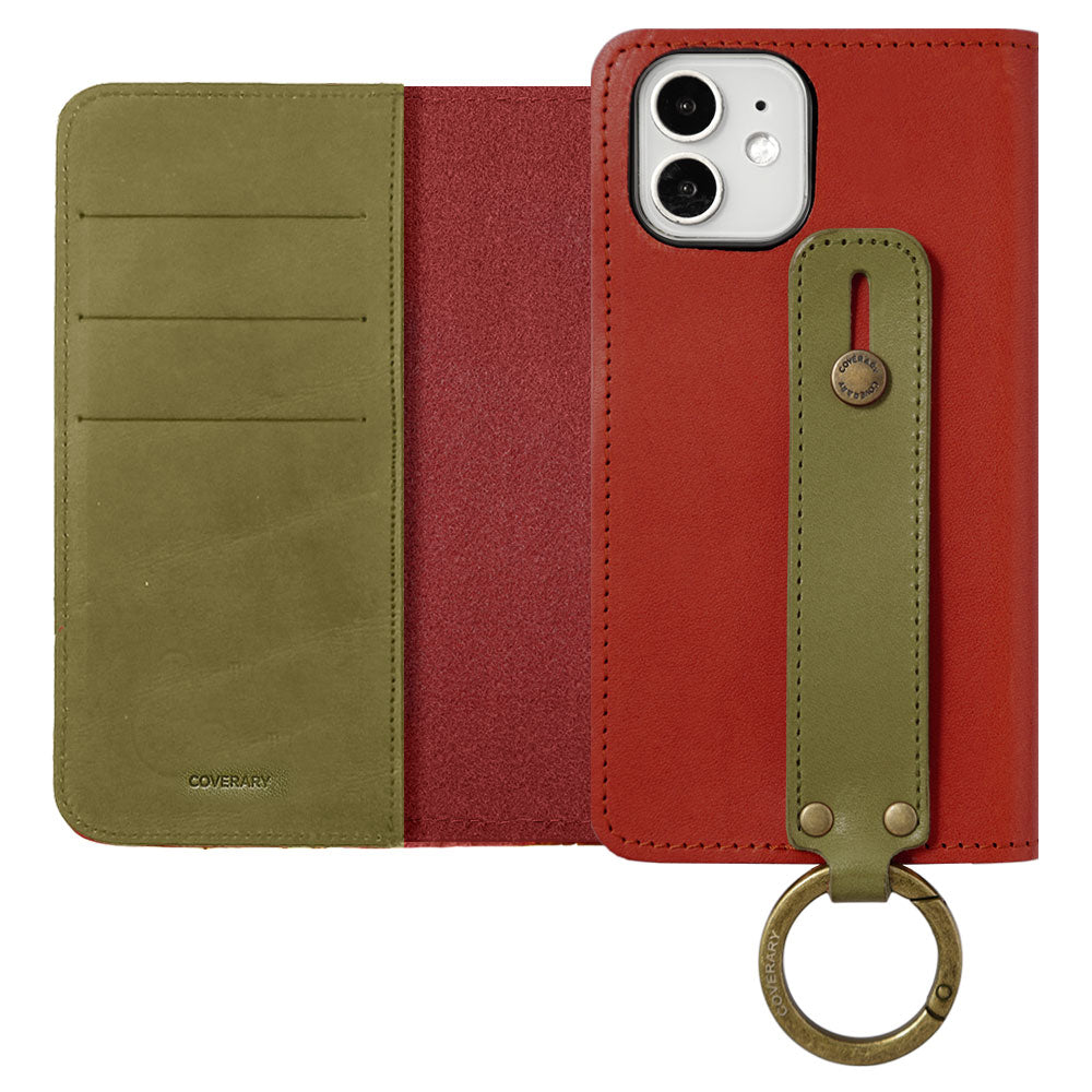 Étui portefeuille en cuir véritable cuir Tochigi bicolore avec rangement pour cartes et poignée pour la série iPhone