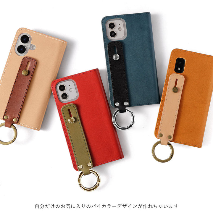 Étui portefeuille en cuir véritable cuir Tochigi bicolore avec rangement pour cartes et poignée pour la série iPhone
