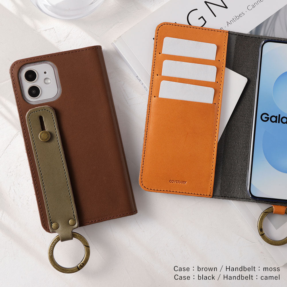本革 栃木レザー  バイカラー カード収納 ハンドベルト付き 手帳型ケース Galaxyシリーズ