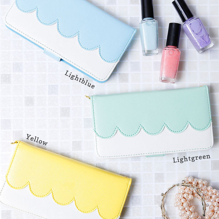 Étui portefeuille avec sangle en cuir végan couleur pastel pour la série Xperia