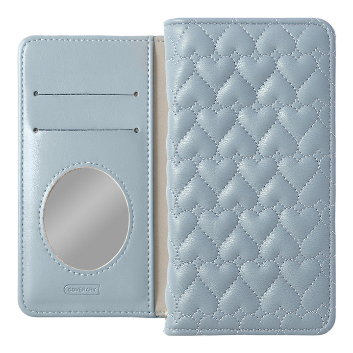 Vegan Leather Heart Quilted Mirror-Equipped Wallet Case for Xperia Series