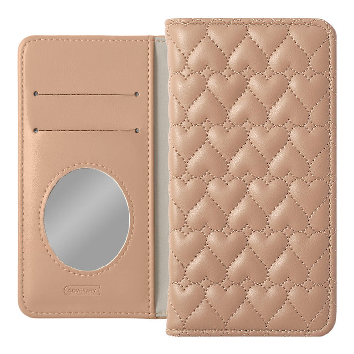 Vegan Leather Heart Quilted Mirror-Equipped Wallet Case for Xperia Series