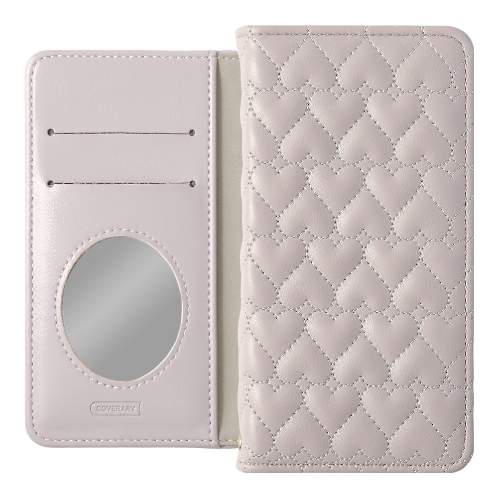 Vegan Leather Heart Quilted Mirror-Equipped Wallet Case for Xperia Series