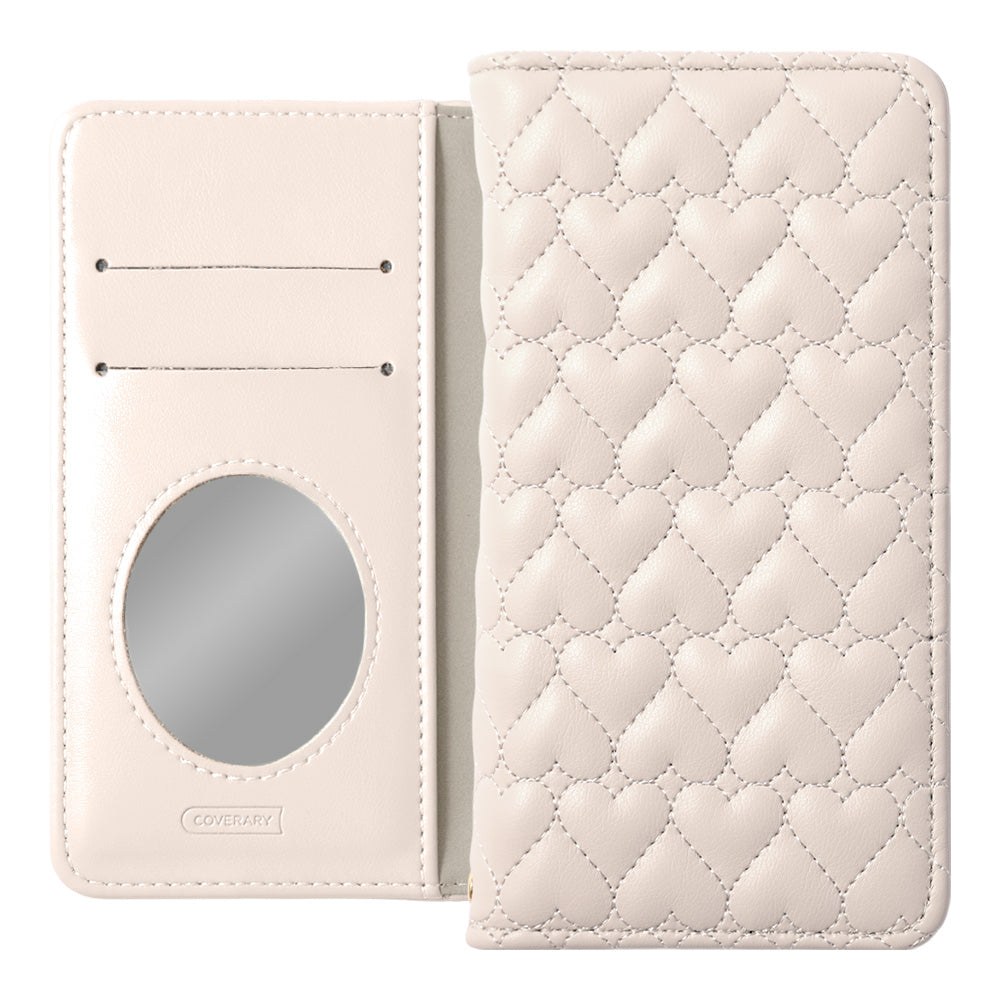 Vegan Leather Heart Quilted Mirror-Equipped Wallet Case for Xperia Series