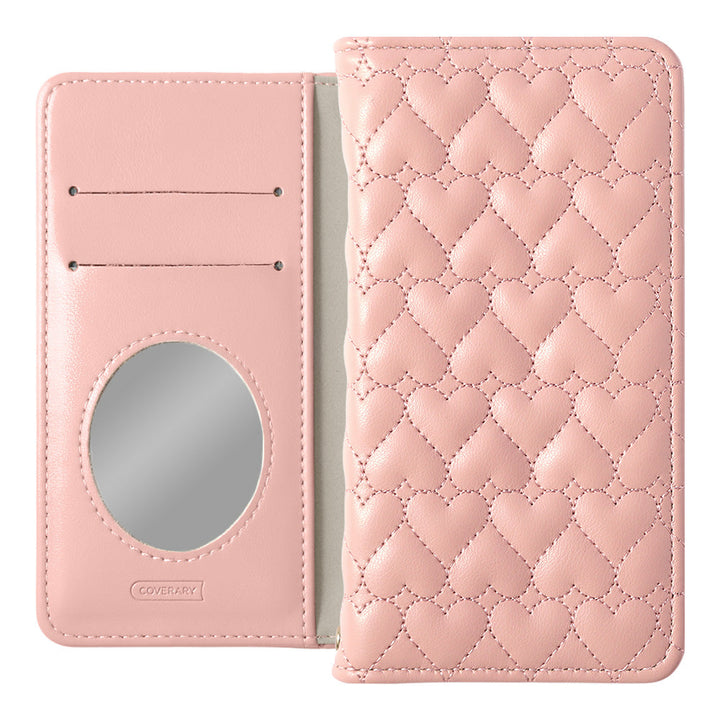 Vegan Leather Heart Quilted Mirror-Equipped Wallet Case for Xperia Series