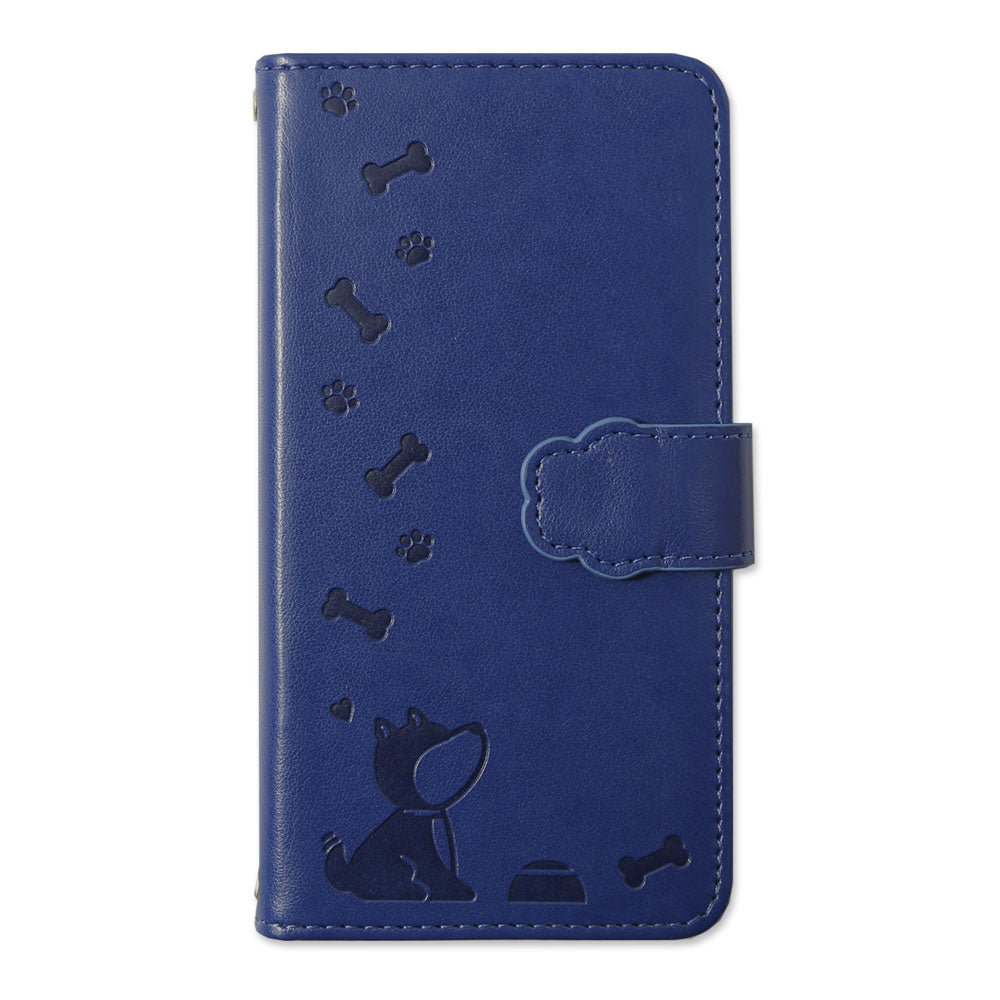 Étui portefeuille embossé motif chien en cuir végan (avec ceinture) pour la série Xperia