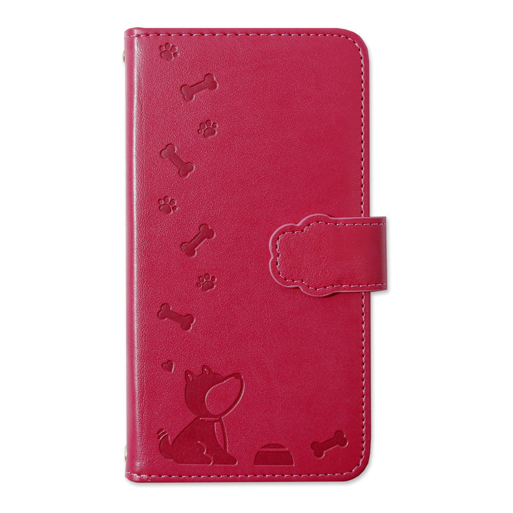 Vegan leather dog pattern embossed wallet case (with belt) for iPhone series