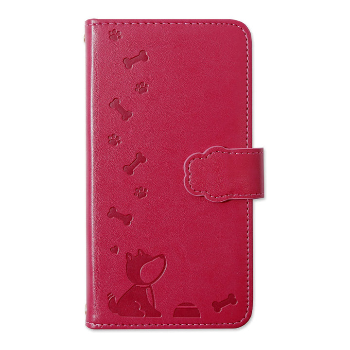 Étui portefeuille embossé motif chien en cuir végan (avec ceinture) pour la série Xperia