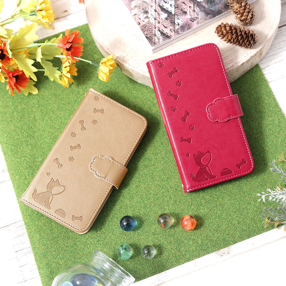 Étui portefeuille embossé motif chien en cuir végan (avec ceinture) pour la série Xperia