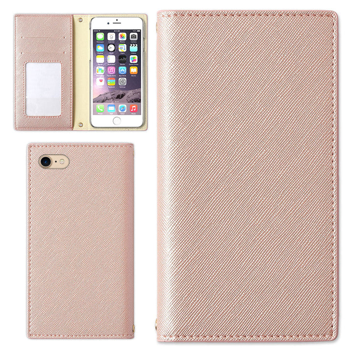 Étui portefeuille basique en cuir végan effet Saffiano pour la série iPhone