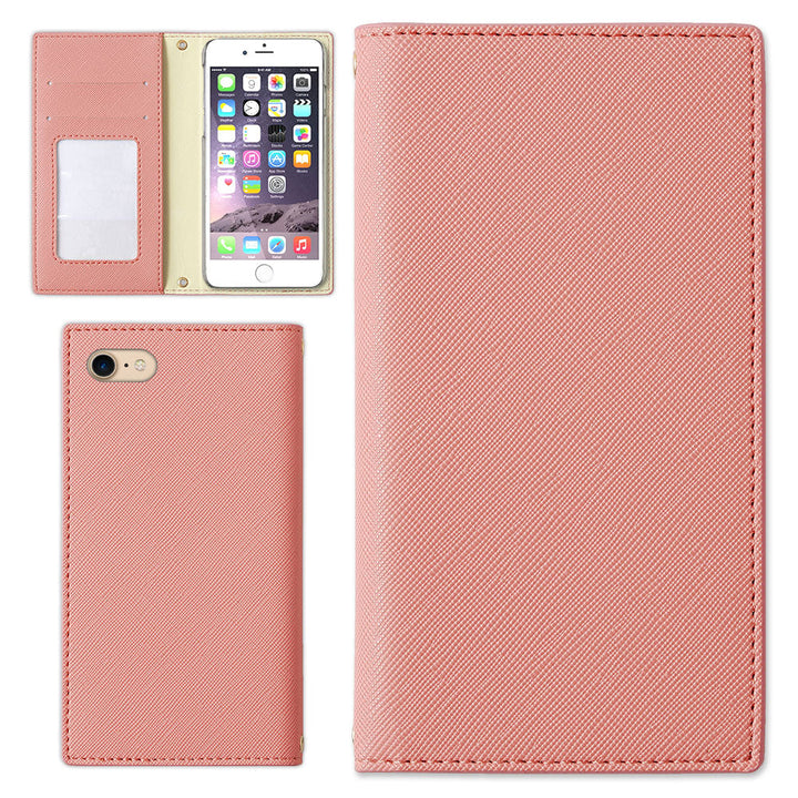 Étui portefeuille basique en cuir végan effet Saffiano pour la série iPhone