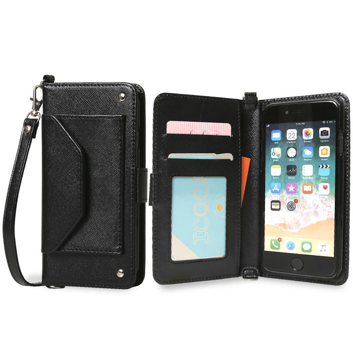 Vegan leather pocket strap attached Saffiano leather-style notebook case (with belt) Galaxy series