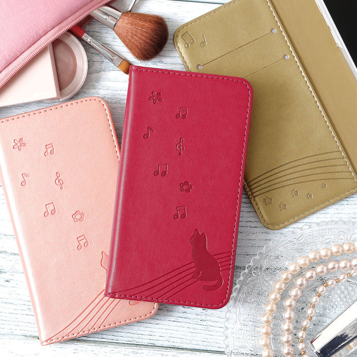 Vegan leather cat pattern embossed folio case Galaxy series