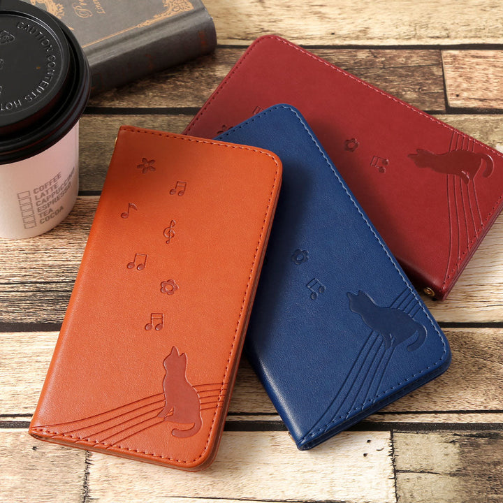 Vegan leather cat pattern embossed folio case Galaxy series
